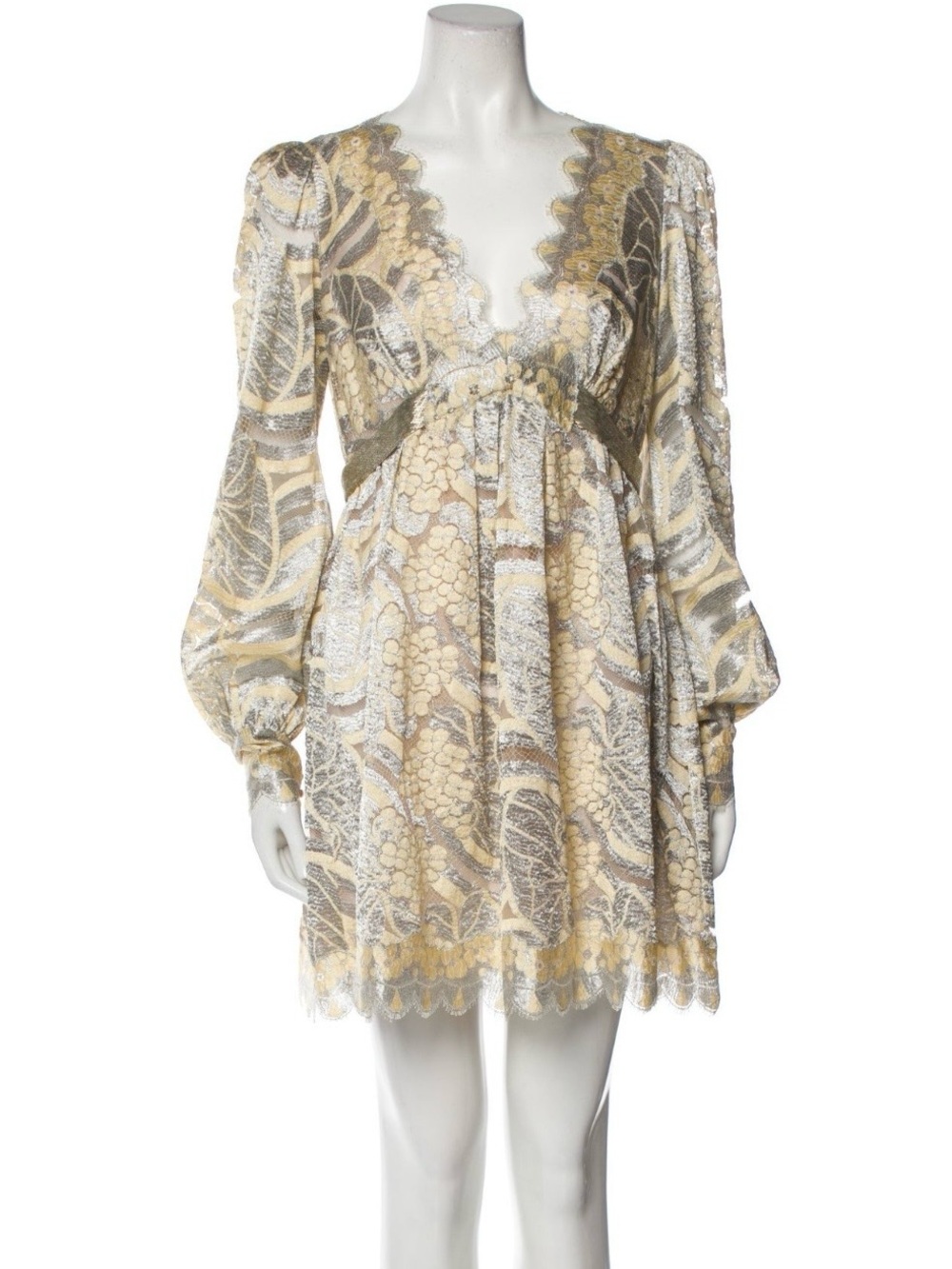 MARC JACOBS Silver Butter Yellow Babydoll Long Sleeve Mini Dress Size US 6 (S/M)